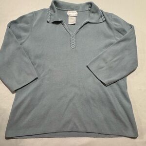 Designers Originals Ribbed Knit Braided Polo Top Coastal Grandmother L